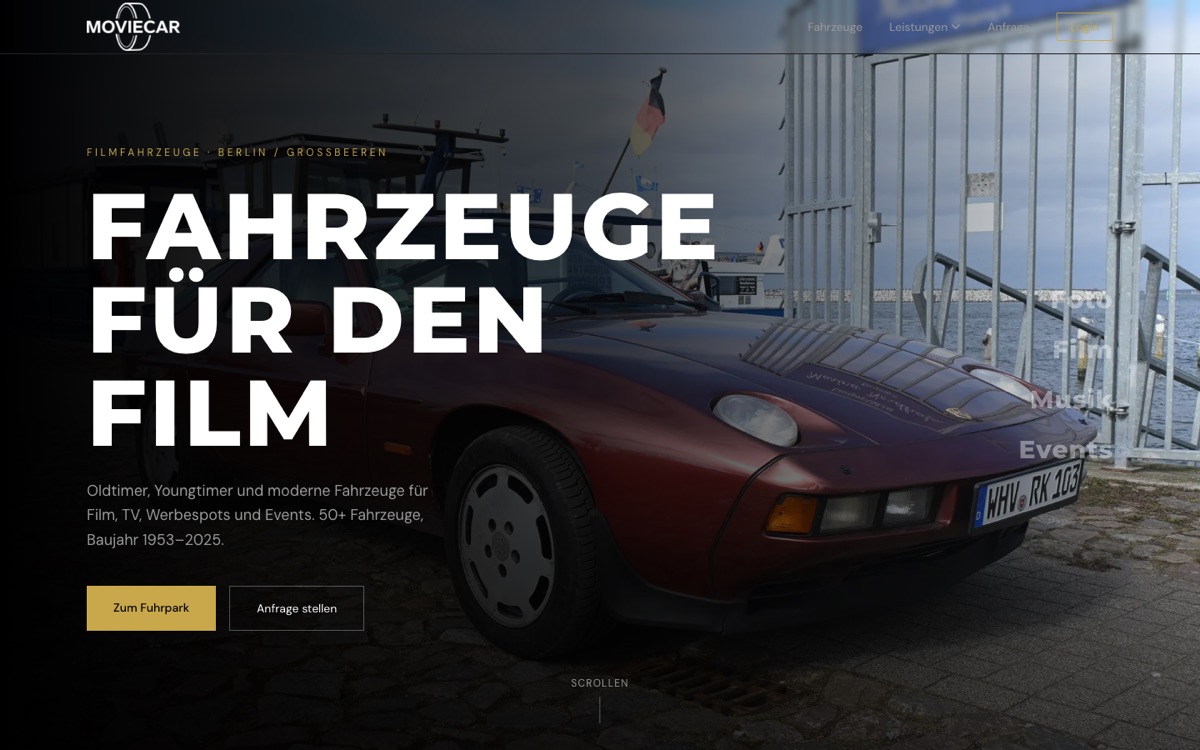 moviecar.de — Startseite mit Fahrzeugkatalog